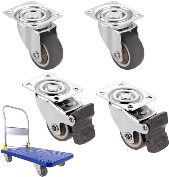 Pacco di 4 ruote inclinabili con freni 25 mm, ruote leggere per mobili, ruote pesanti, ruote per mobili, ruote di trasporto con freni, ruote inclinabili, piccole ruote inclinabili, per carrelli e mobili, carico 50 kg