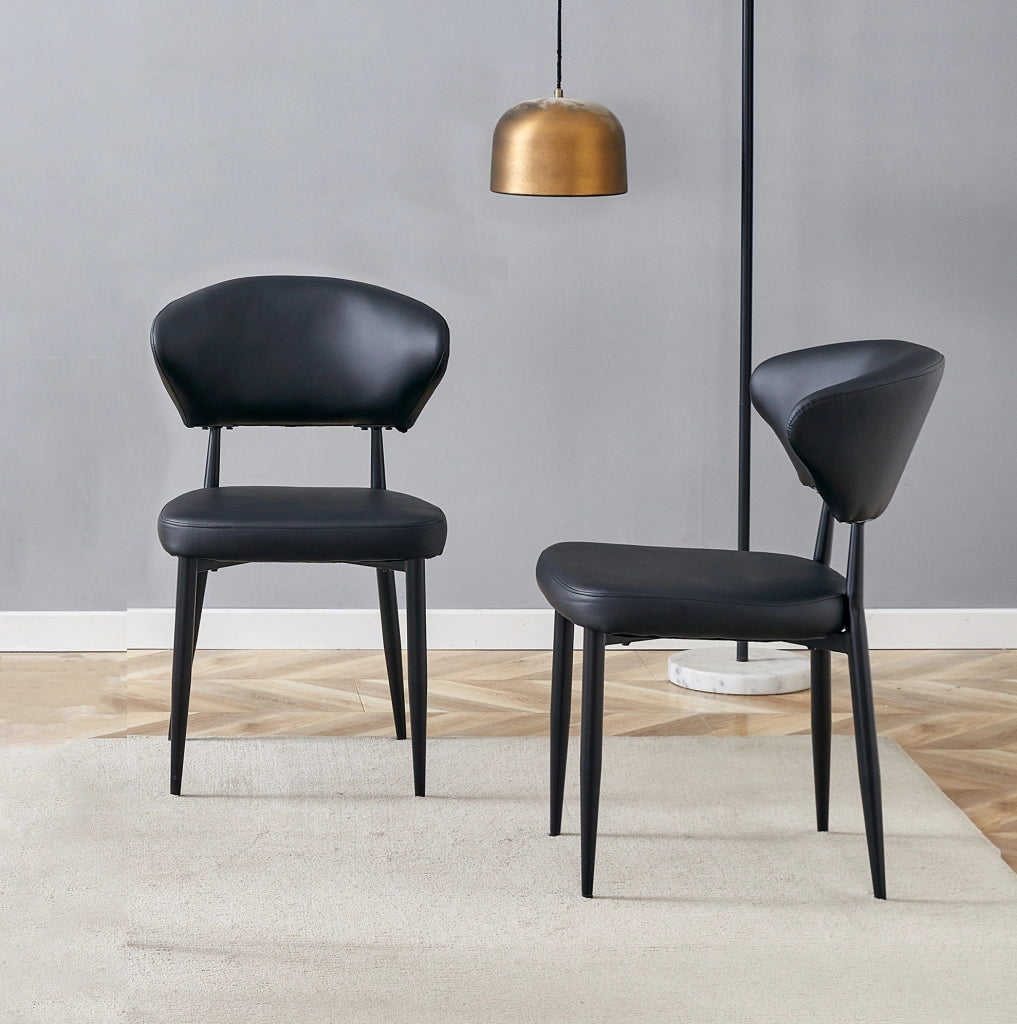 Set di 2 sedie da pranzo moderne nere in PU con schienale ergonomico e gambe in metallo