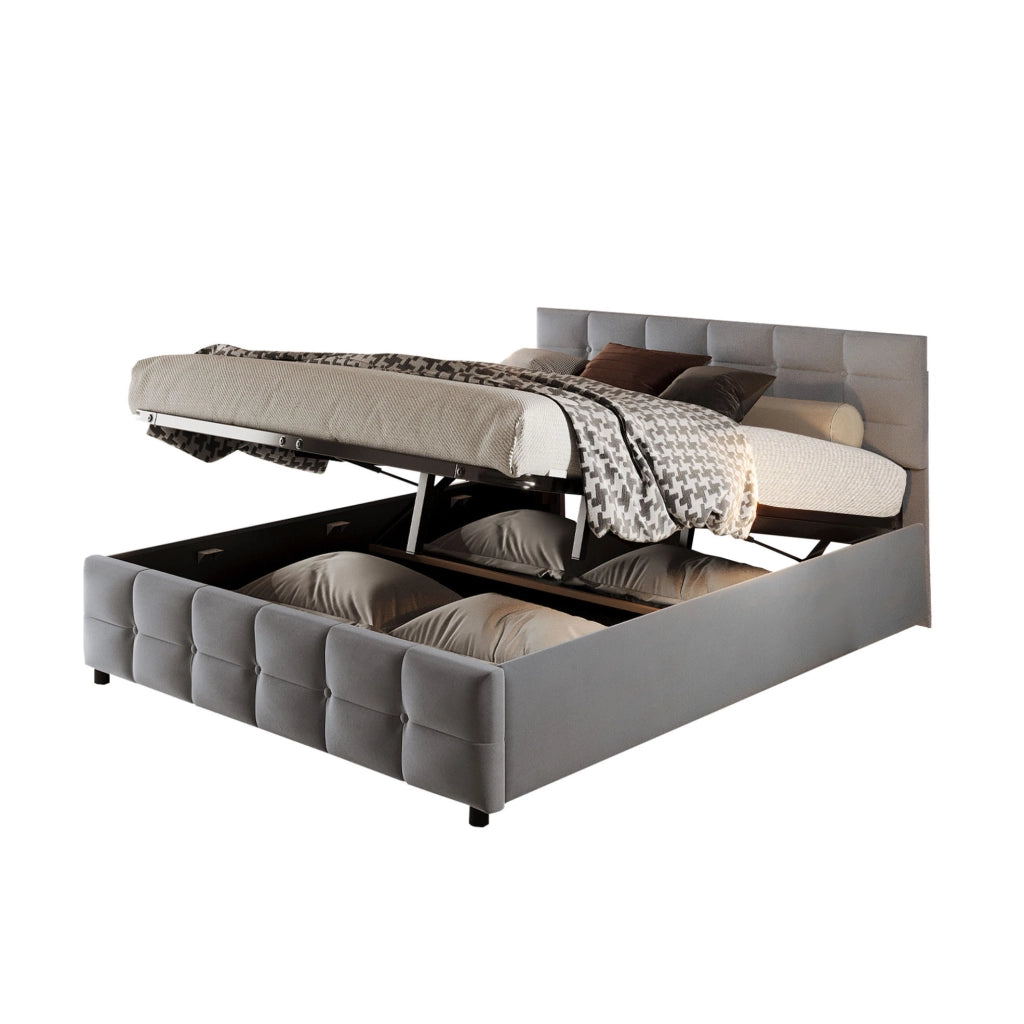 Letto imbottito 180x200 cm con sollevamento idraulico in velluto olandese