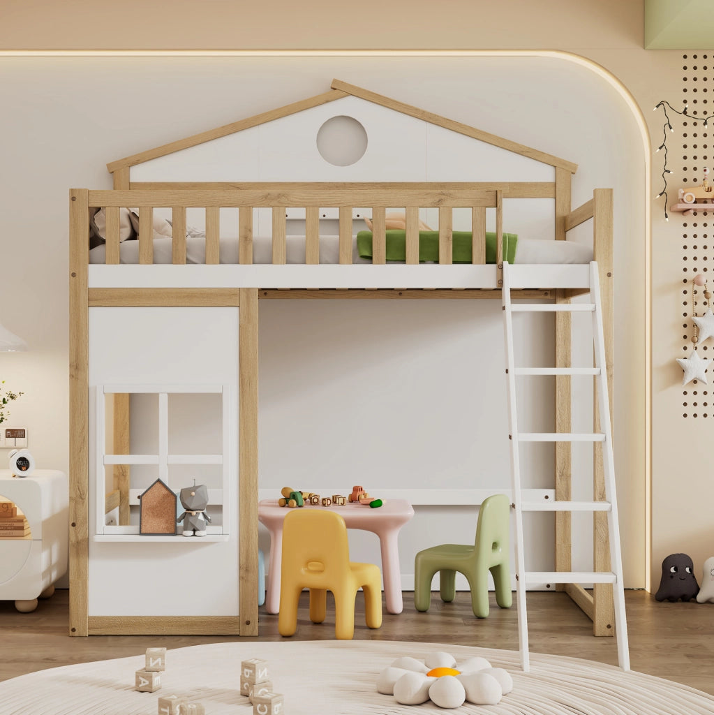 Letto a castello a casetta 90x200 cm bianco e naturale