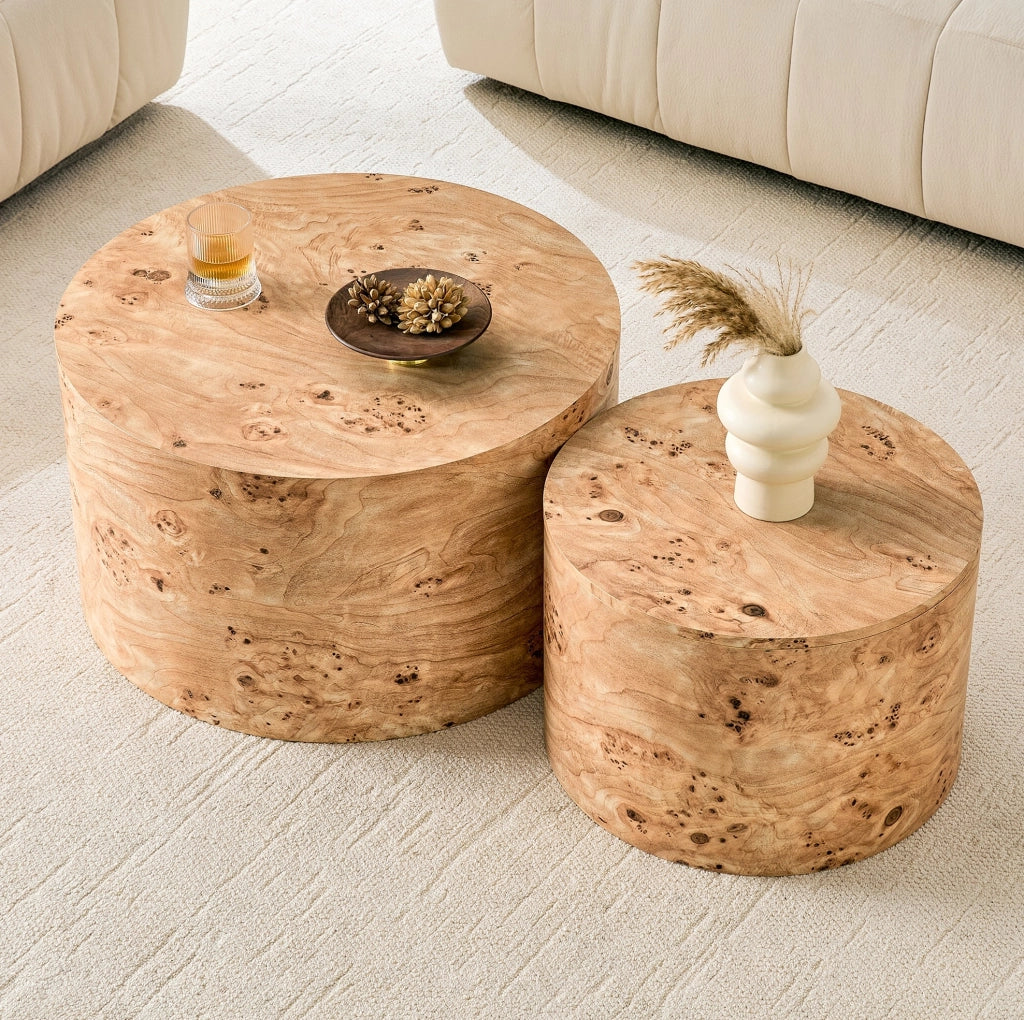 Set di 2 tavolini rotondi da caffè con vano interno in MDF effetto legno