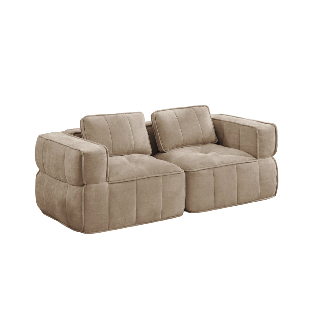 Divano modulare a due posti senza struttura in poliestere con seduta profonda e braccioli larghi sand 198 × 93 × 67 cm