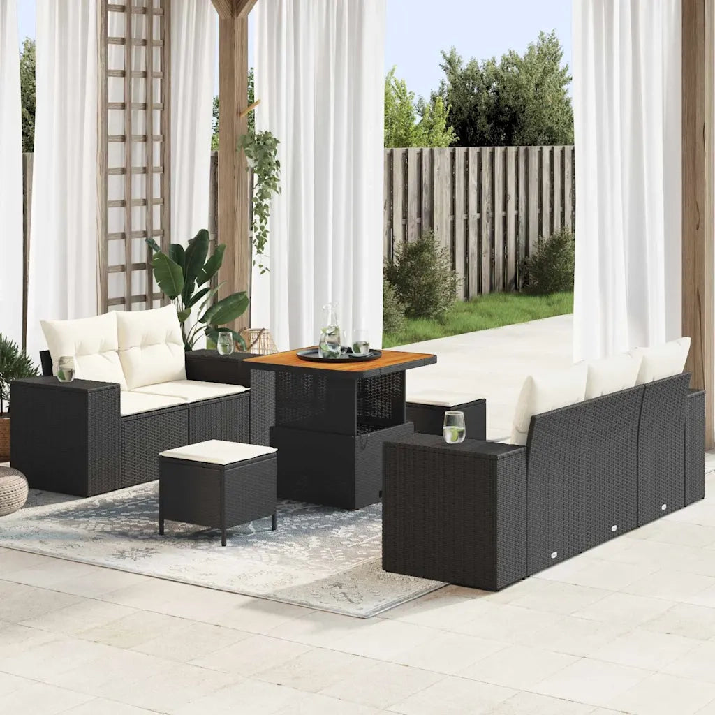 Set Divano da Giardino con cuscino 8 pcs Nero e Crema 3363895