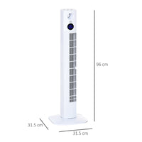 Ventilatore a Torre 45W a 3 Modalità e 3 Velocità con Timer da 12h 31.5x31.5x96 cm in ABS Bianco