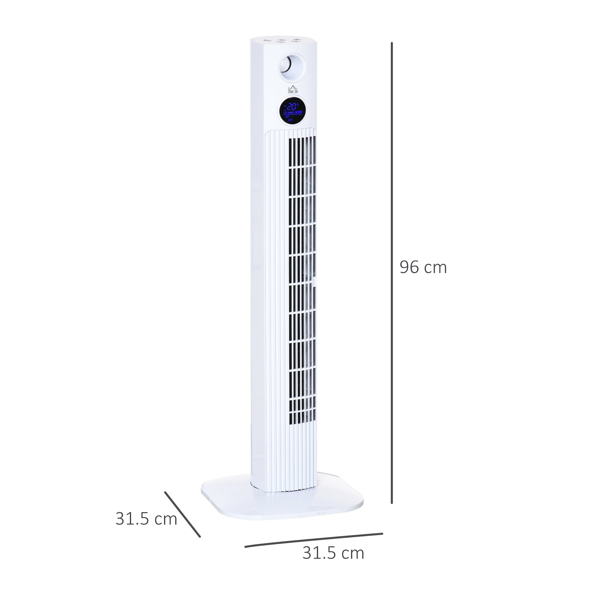 Ventilatore a Torre 45W a 3 Modalità e 3 Velocità con Timer da 12h 31.5x31.5x96 cm in ABS Bianco