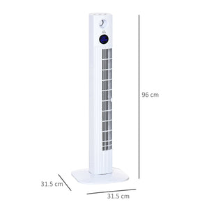 Ventilatore a Torre 45W a 3 Modalità e 3 Velocità con Timer da 12h 31.5x31.5x96 cm in ABS Bianco
