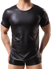Tank Top con Finizione Luccicante - Manica Corta - Collo Arrotondato - Fit Sottile - Abbigliamento da Club - Materiale: 65% Cotone / 35% Poliestere - T-shirt