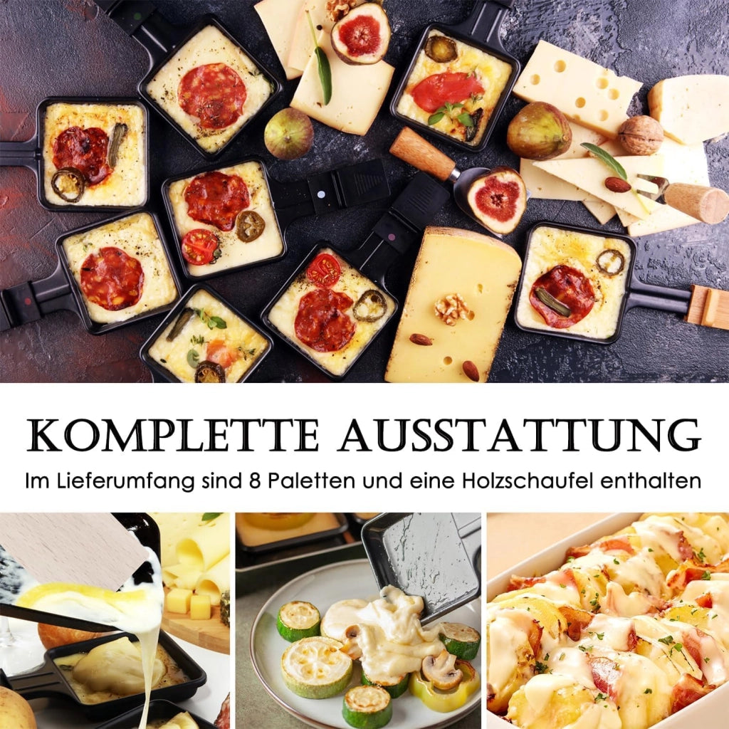 Raclette Grill per 8 persone, 1400 W, con 2 piastre in granito e 2 piastre antiaderenti, regolabile, moderno, acciaio inossidabile