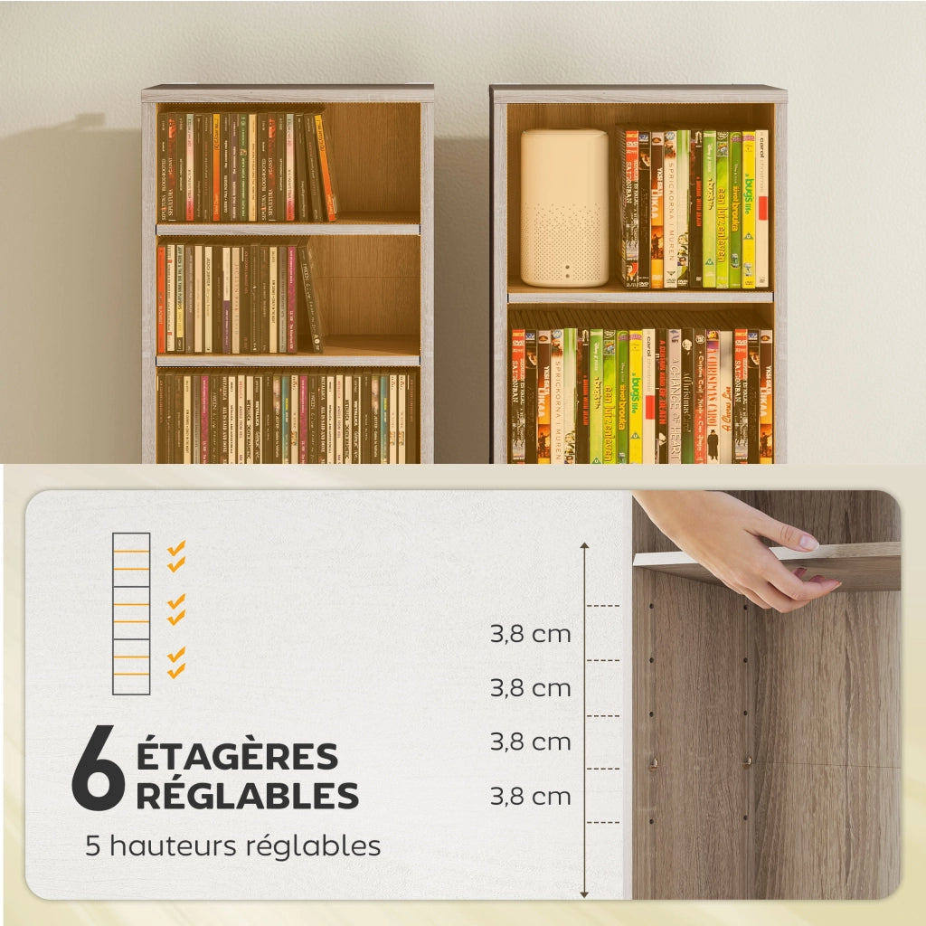 Libreria per CD e DVD ¨C zephmum ¨C 9 compartimenti, 6 ripiani regolabili, 33x24x140 cm, legno naturale