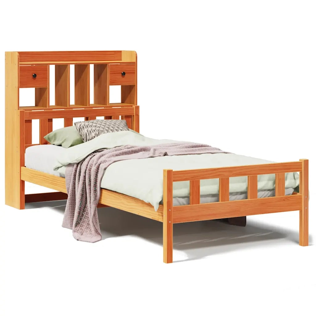 Letto Libreria senza Materasso Marrone Cera 75x190 cm in Pino 3322182