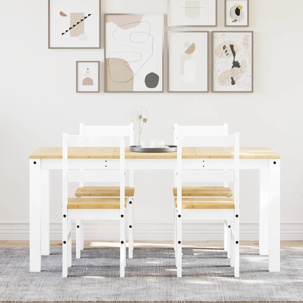 vidaXL Set da Pranzo 5 pz Panama Bianco in Legno Massello di Pino