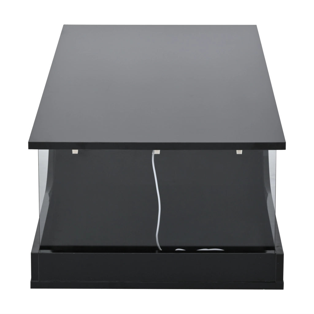 Tavolino da salotto 100x50x30 cm con LED e 2 cassetti; MDF; nero