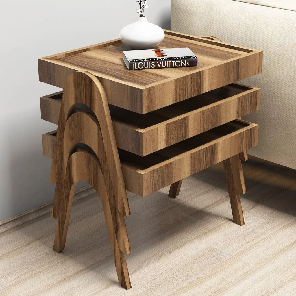 Set di 3 tavolini in legno "Roma" - 54 x 40 x 64 cm - Brown