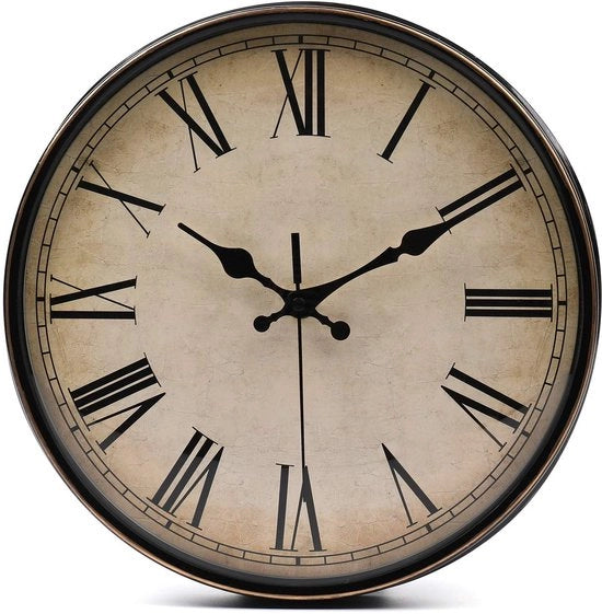 Orologio da Muro Vintage con Funzione Silenziosa per Bambini senza Suono di Ticchettio con Numeri Romani per Ufficio, Ristorante, Caffè, Ø 28 cm