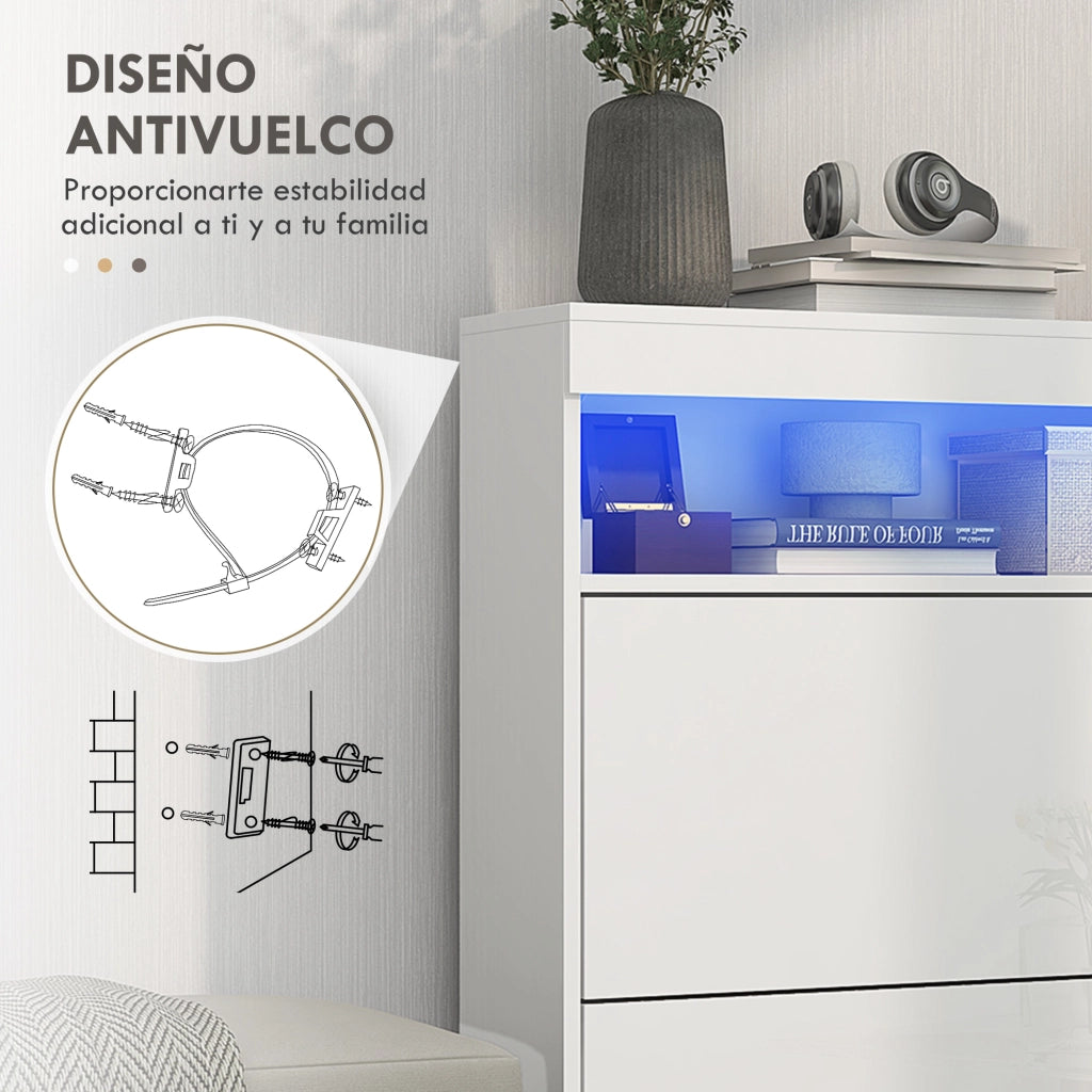 Armadio per scarpe con 2 ante e luci LED ¨C zephmum ¨C Bianco brillante 80x24x99,5 cm