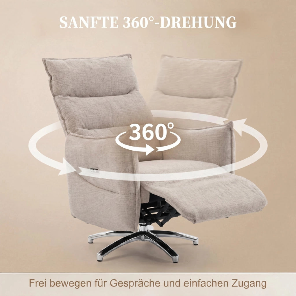 Poltrona Elettrica Girevole Relax ¨C Zephmum ¨C Beige, Tessuto, 90x100x80