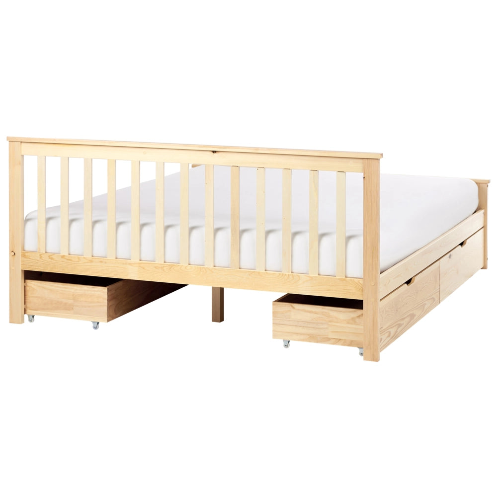 Letto in pino MDF con rete e contenitore 4 cassetti testata minimalista 160 x 200 cm marrone chiaro