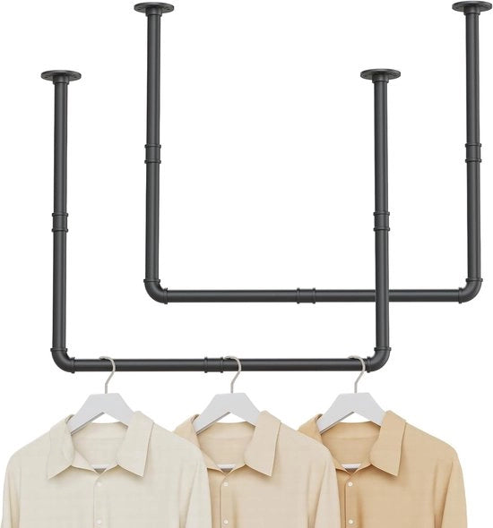 Supporti per abbigliamento per la montaggio a parete e soffitto - Set da 2 - Nero - 120 cm