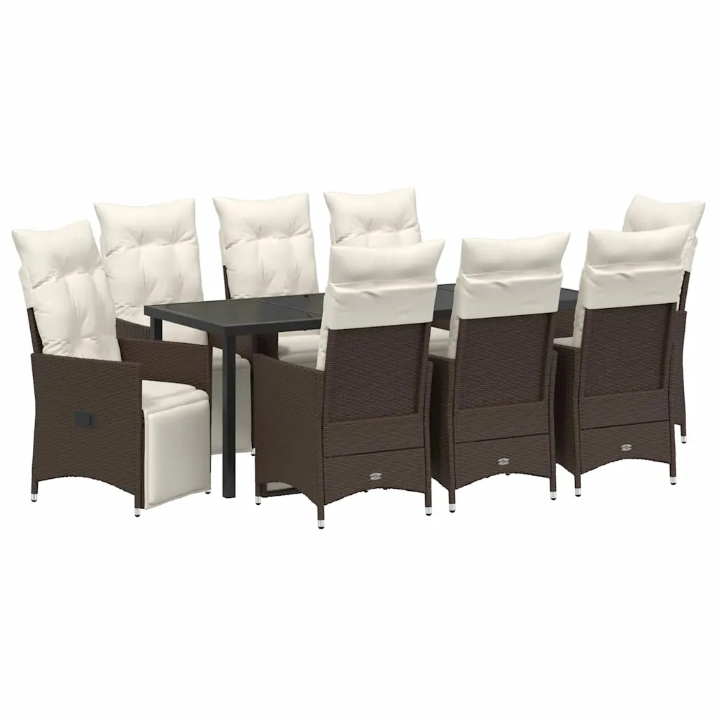 Set da Pranzo per Giardino con cuscino 9 pcs Marrone polyrattan 3379575