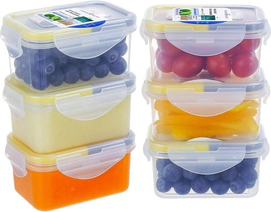 Set di 6 contenitori a chiusura ermetica in plastica 180 ml, trasparente, con coperchio, contenitore rettangolare per piccoli oggetti, contenitore per salse, scatola per snack