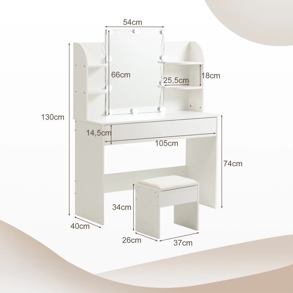 Scrivania Toeletta con Specchio LED e Sgabello ¨C MINIMAL ¨C Bianco