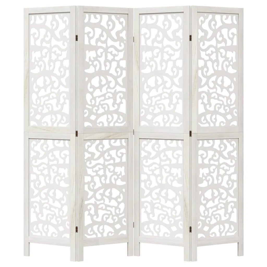 Divisorio Ambienti 4Pannelli Bianco Legno Massello di Paulownia 358737