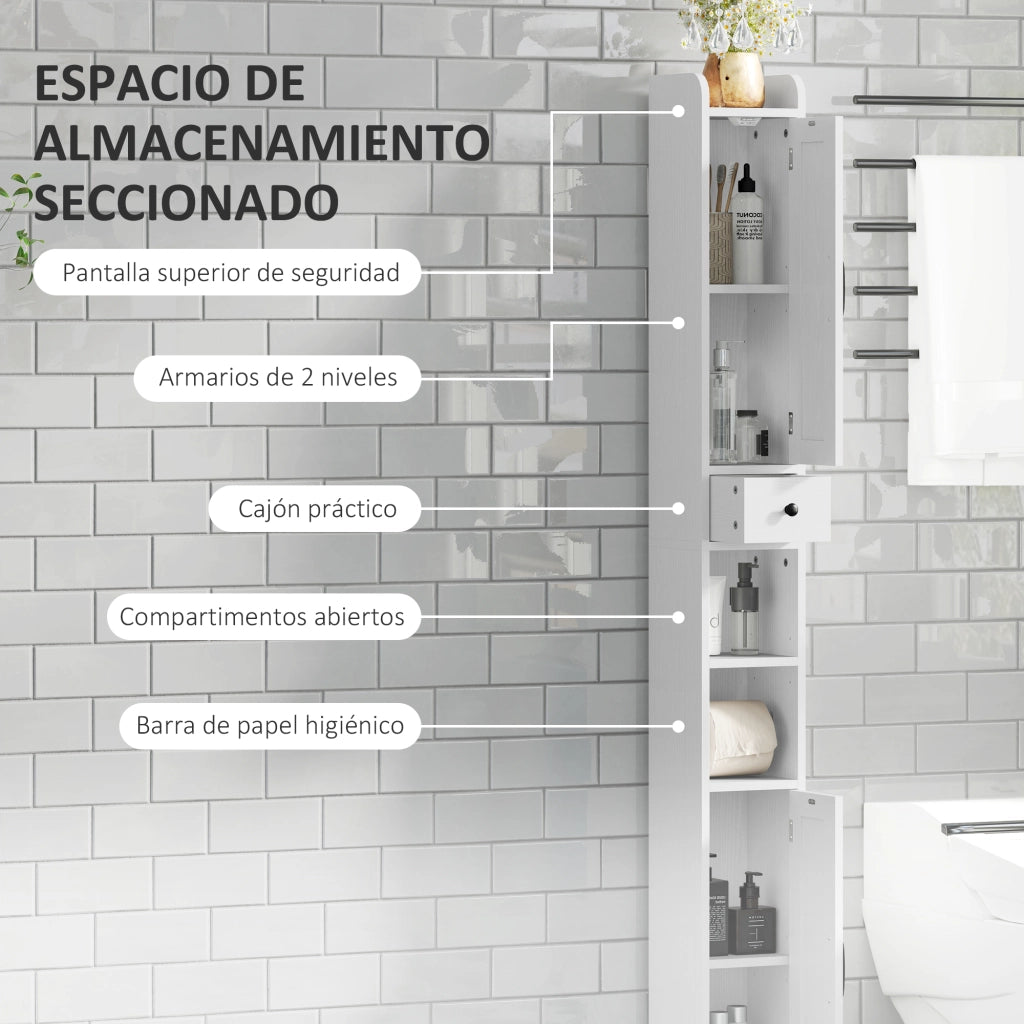Colonna Bagno con 2 Ante e Ripiani Ajustabili ¨C Zephmum ¨C 20x20x185 cm Bianco