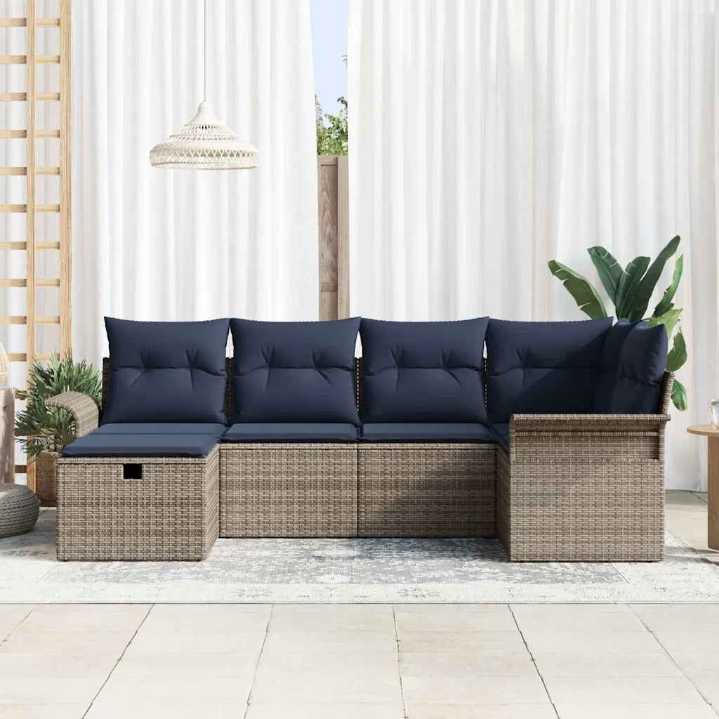 Set Divano da Giardino 6 pcs Grigio e Blu Navy polyrattan