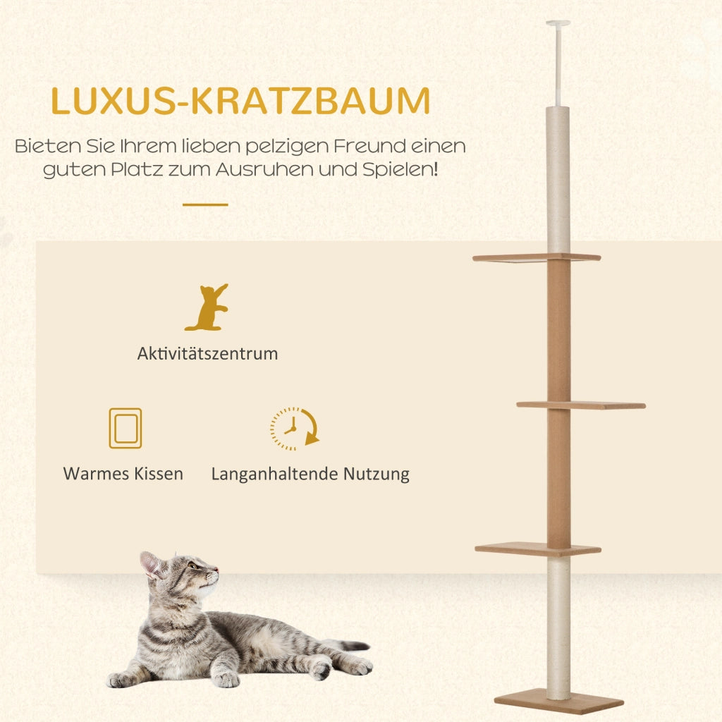 Albero per gatti, altezza regolabile da 228 a 260 cm, albero da arrampicata per gatti, albero gioco color kaki