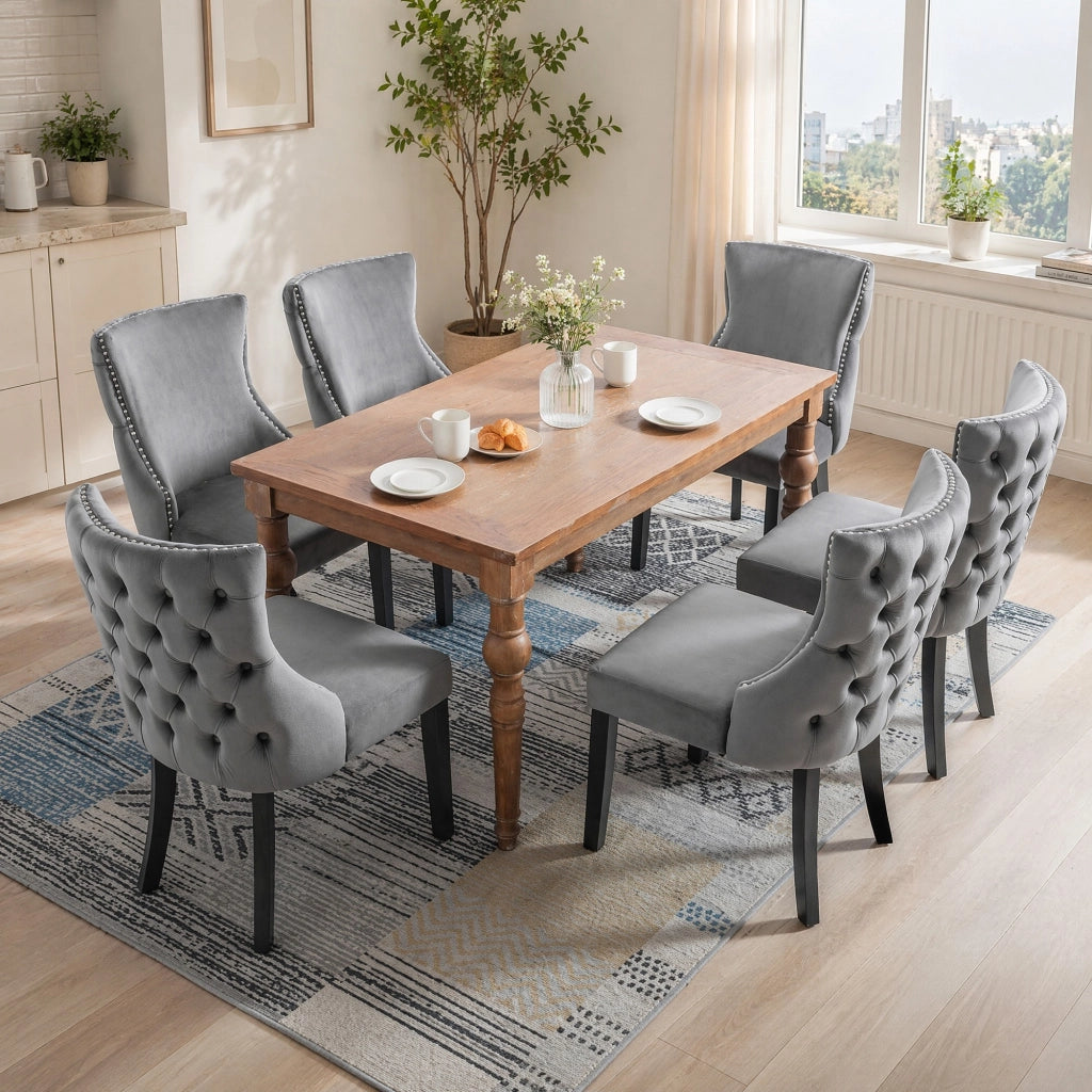 SEDIA da pranzo in velluto grigio, set da 6 pezzi, seduta 50 cm
