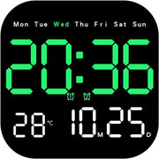 Orologio a LED multifunzionale con telecomando, timer, funzione di conteggio a ritroso e visualizzazione temperatura; verde (batterie non incluse).