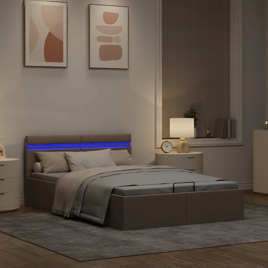 vidaXL Giroletto con Contenitore e LED Tortora Tessuto 120x200 cm