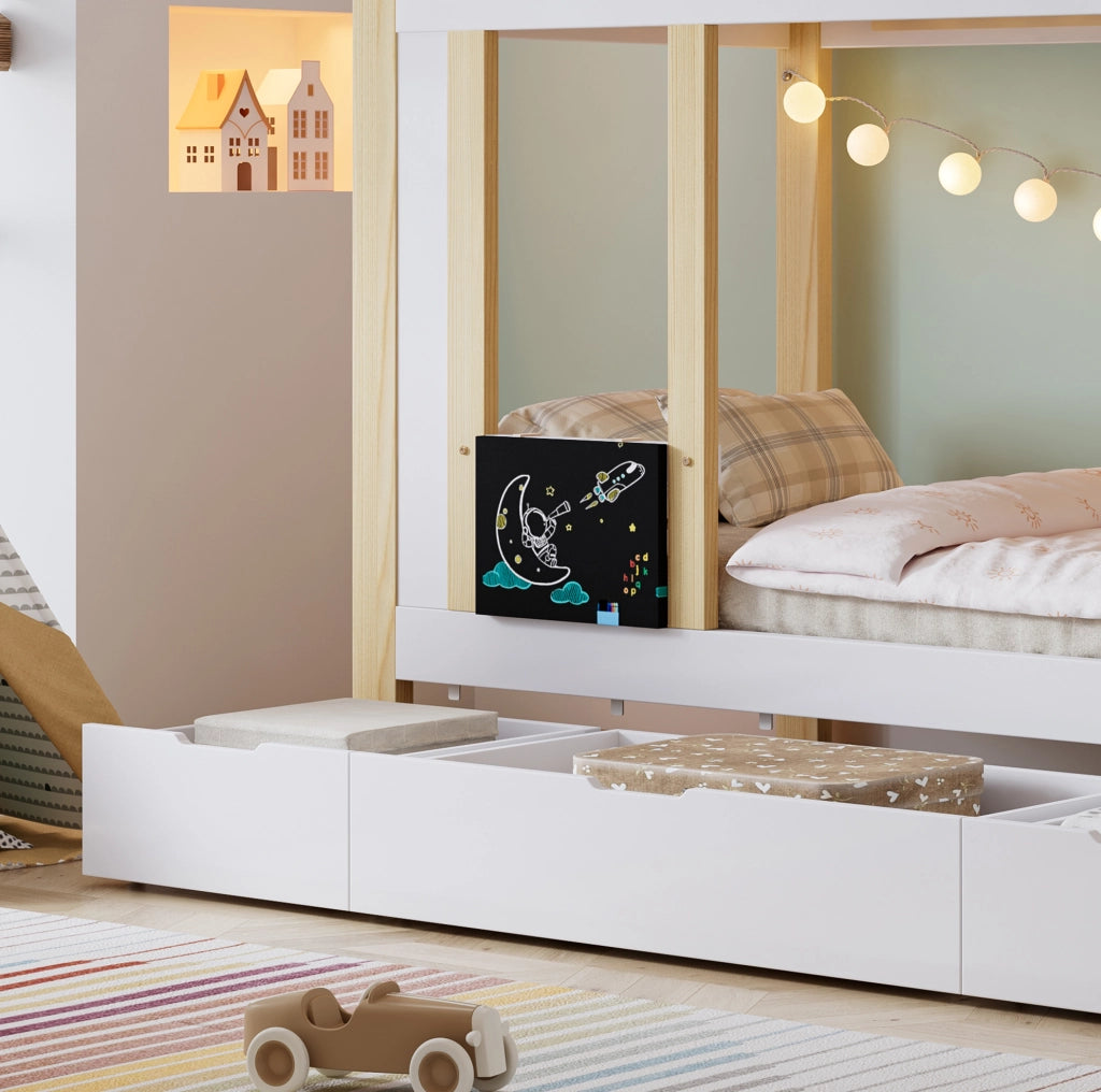 Letto a castello per bambini 90x200 cm con scala contenitore e 3 cassetti