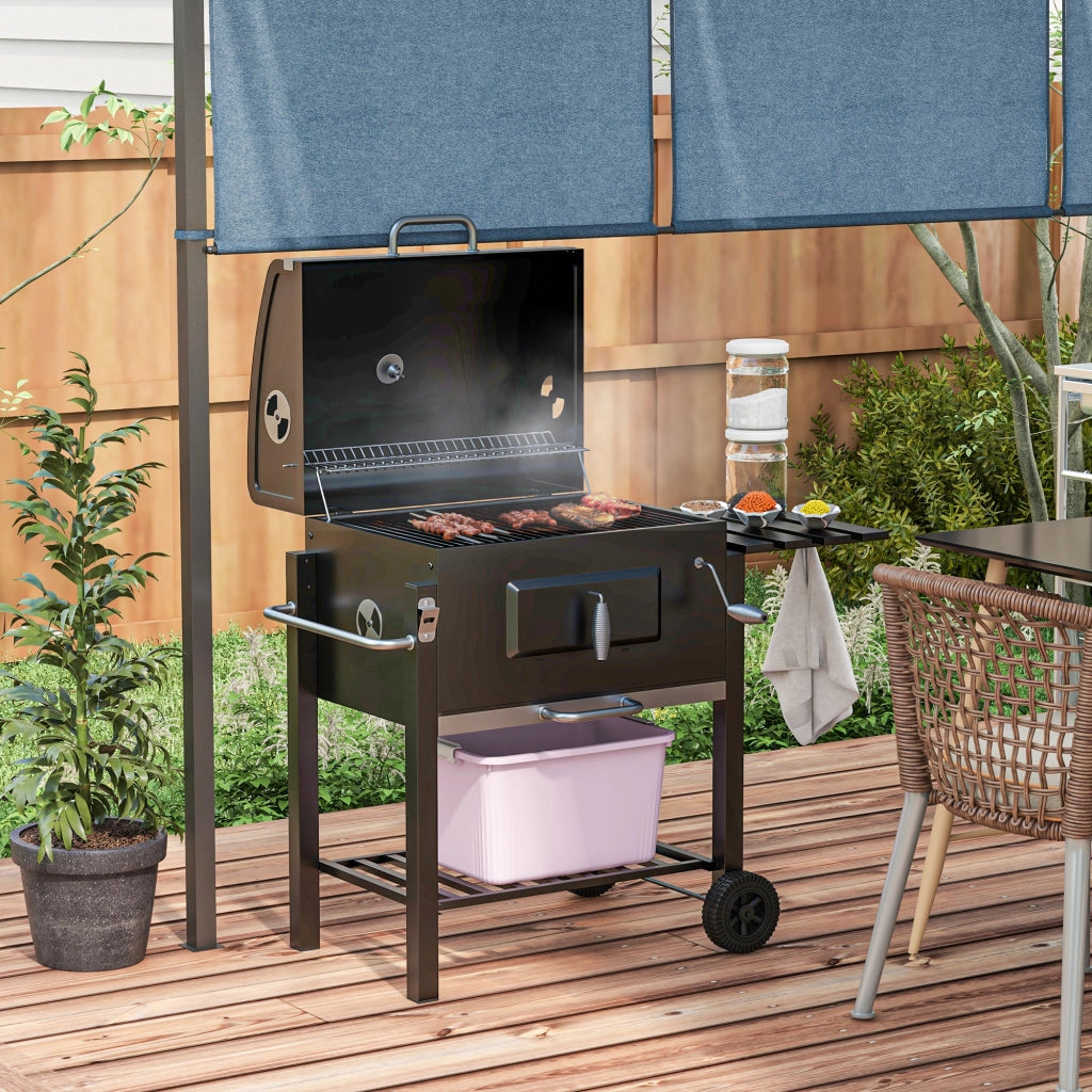 Carrello per barbecue a carbone, supporto per barbecue in acciaio inox nero, dimensioni 113x65x108 cm, per giardino e terrazzo.