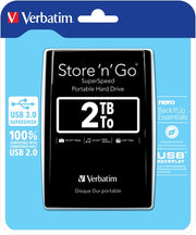 Verbatim Disco rigido portatile Store 'n' Go USB 3.0 da 2 TB Nero