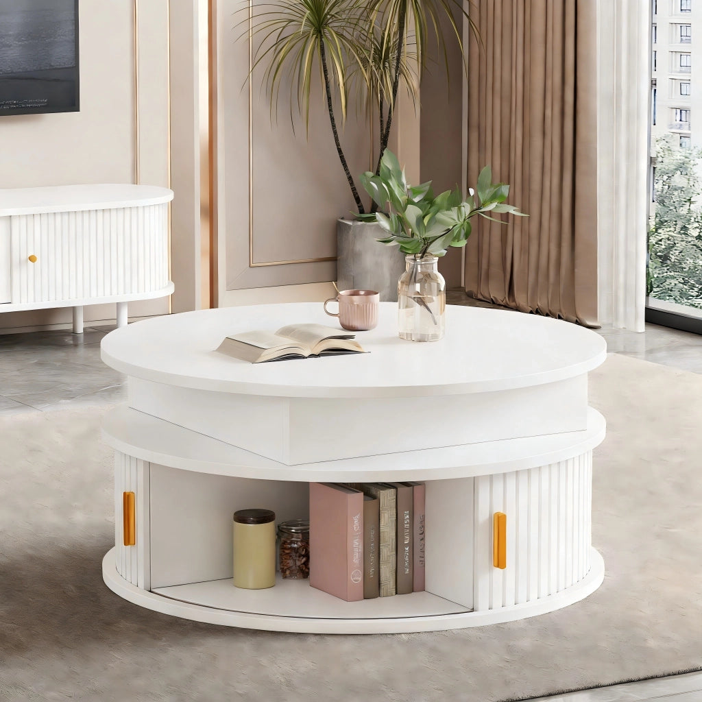 TAVOLO da caffè regolabile in altezza 75x75x52 cm MDF bianco con LED e contenitore