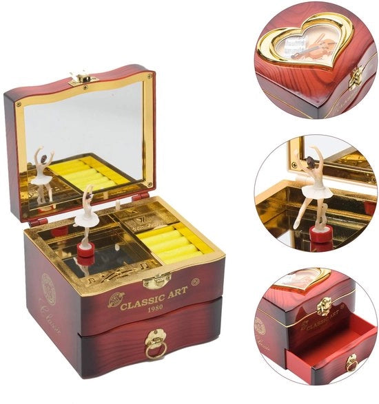 Cassa musicale con ballerina rotante - scatola per gioielli - decorazioni - plastica duratura - specchio - regalo per bambini