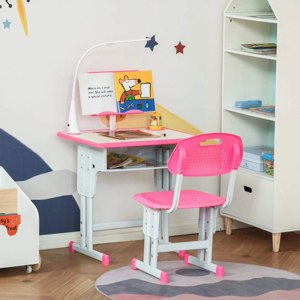 Scrivania per Bambini con Sedia Regolabile ¨C zephmum ¨C Rosa, Acciaio e MDF, 90x50x75 cm