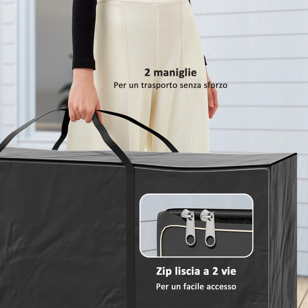 Borsa Portaoggetti Impermeabile 175x55x75 cm Capacità 720L con Maniglie in Tessuto Oxford 600D Nero