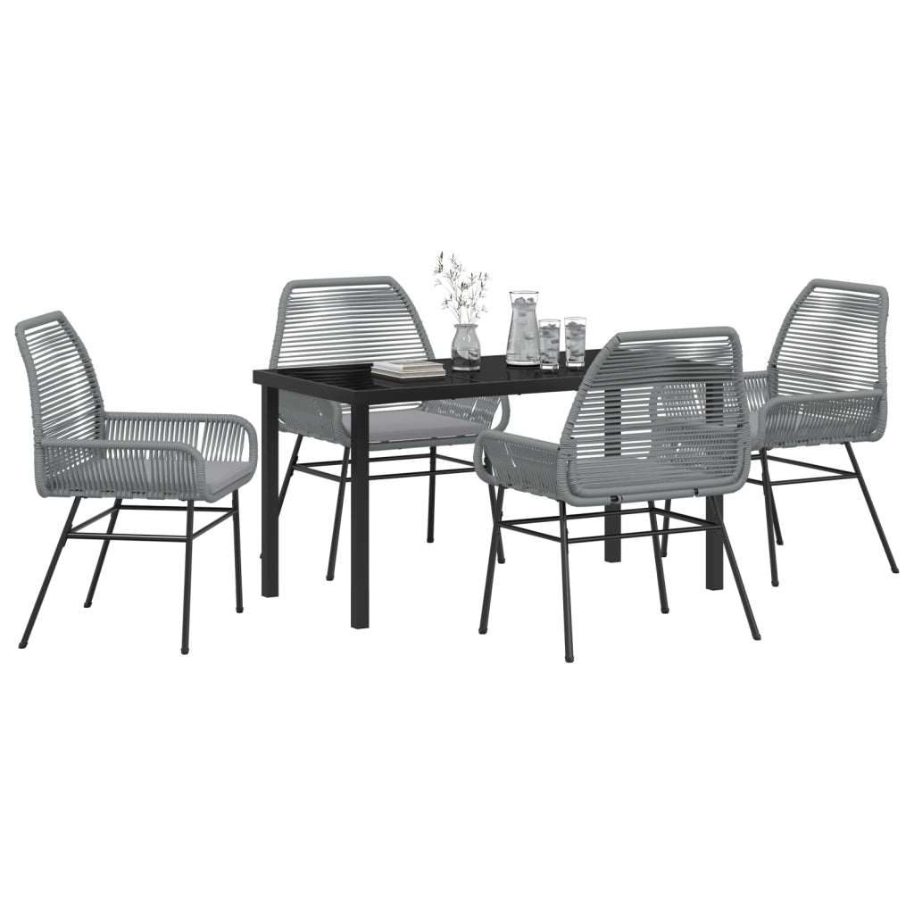 Set da Pranzo da Giardino in 5 Pezzi con Cuscini Grigio Rattan Polimerico