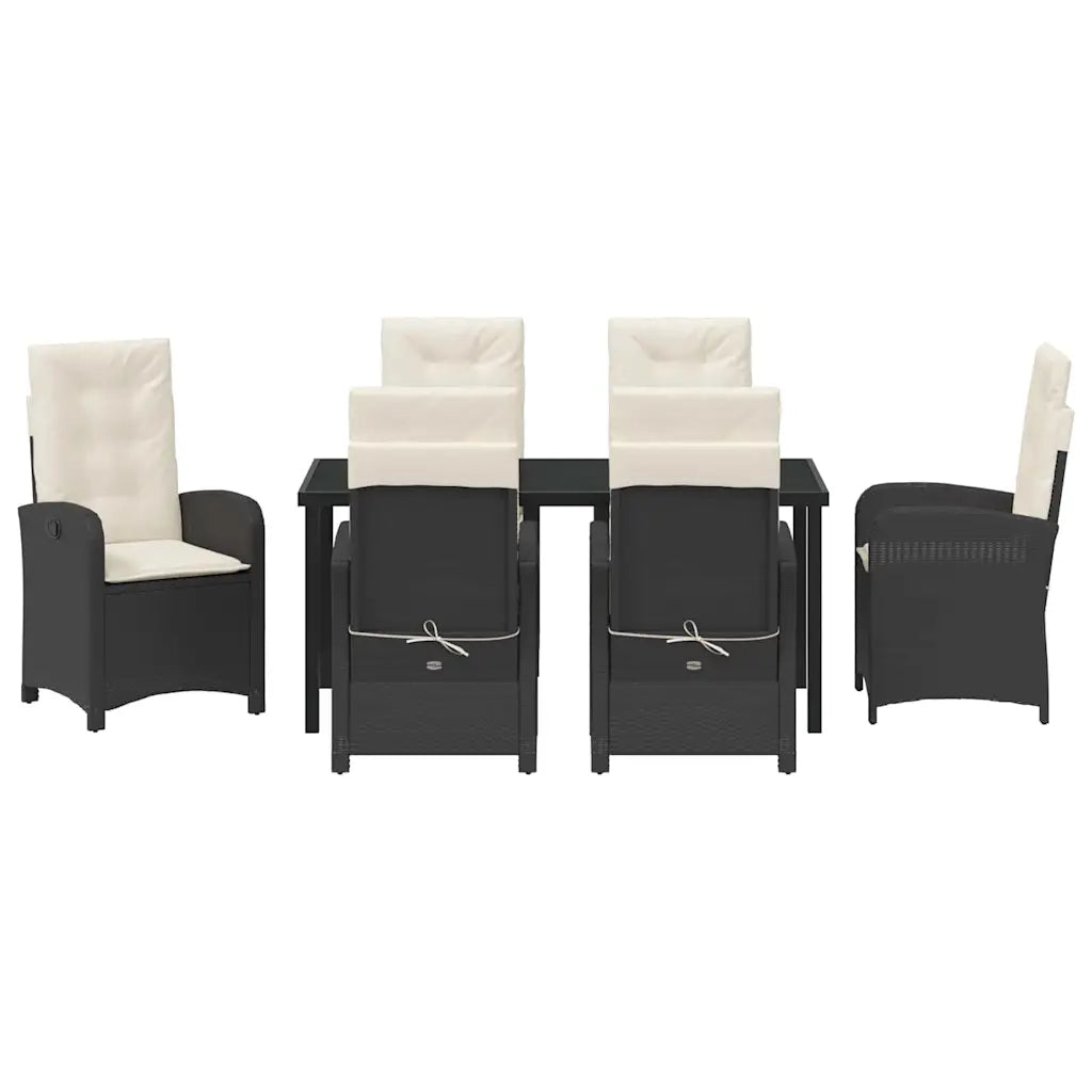 Set da Pranzo per Giardino con cuscino 7 pcs Nero polyrattan 3380257