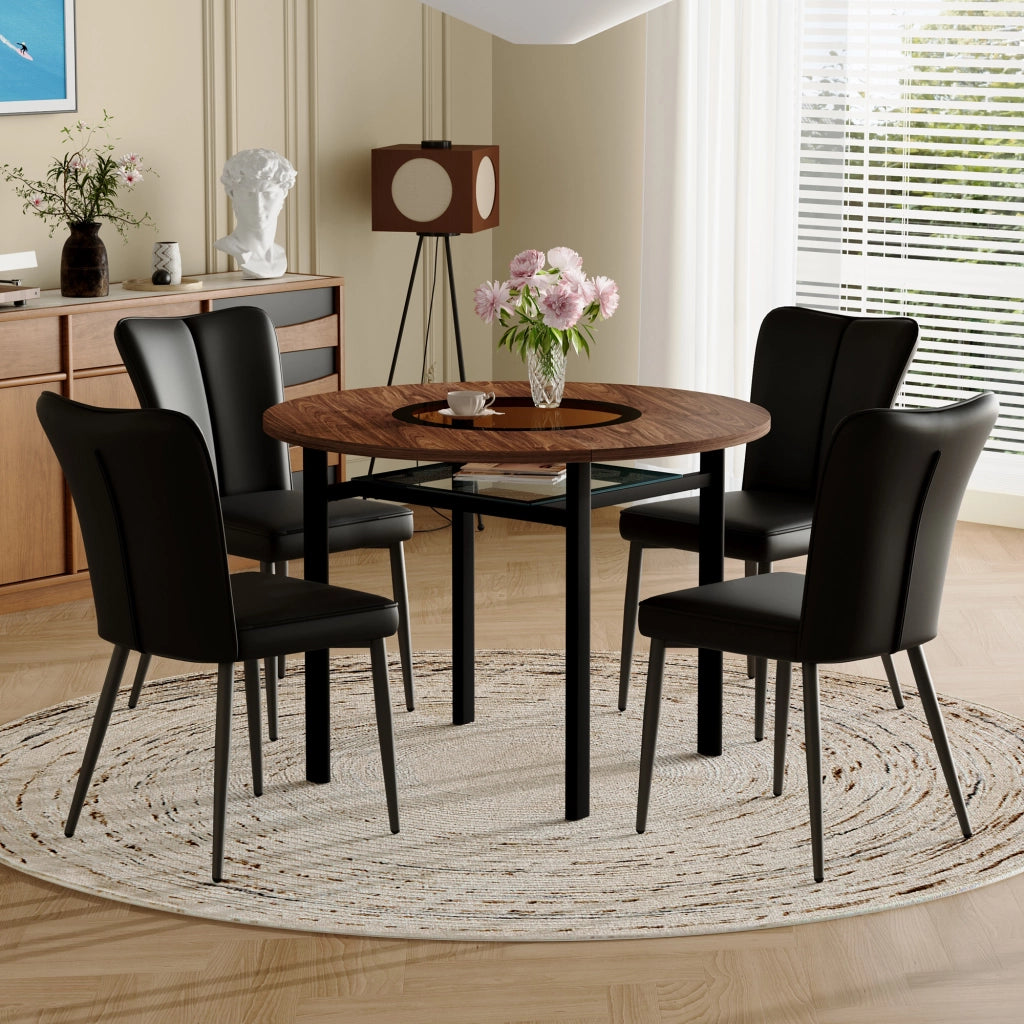 Tavolo da pranzo rotondo con 4 sedie in PU, piano in MDF e vetro, per cucina e sala da pranzo, diametro 100 cm