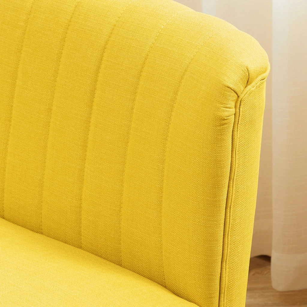 Divano 2 Posti 117x56.5x77 cm Senza Braccioli con Gambe in Legno in Tessuto Effetto Lino Giallo