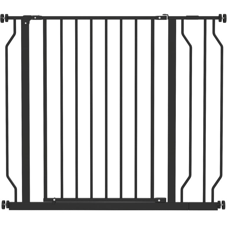 Cancello per Cani Regolabile in Acciaio e ABS 75-95 x 76 cm Nero con Montaggio a Pressione