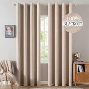 Set di tende oscuranti con occhielli, stile lino, set da 2, 245 x 140 cm, tenda beige, opaca con occhielli, tenda termica, tende per isolamento termico, soggiorno, camera da letto, isolanti termici