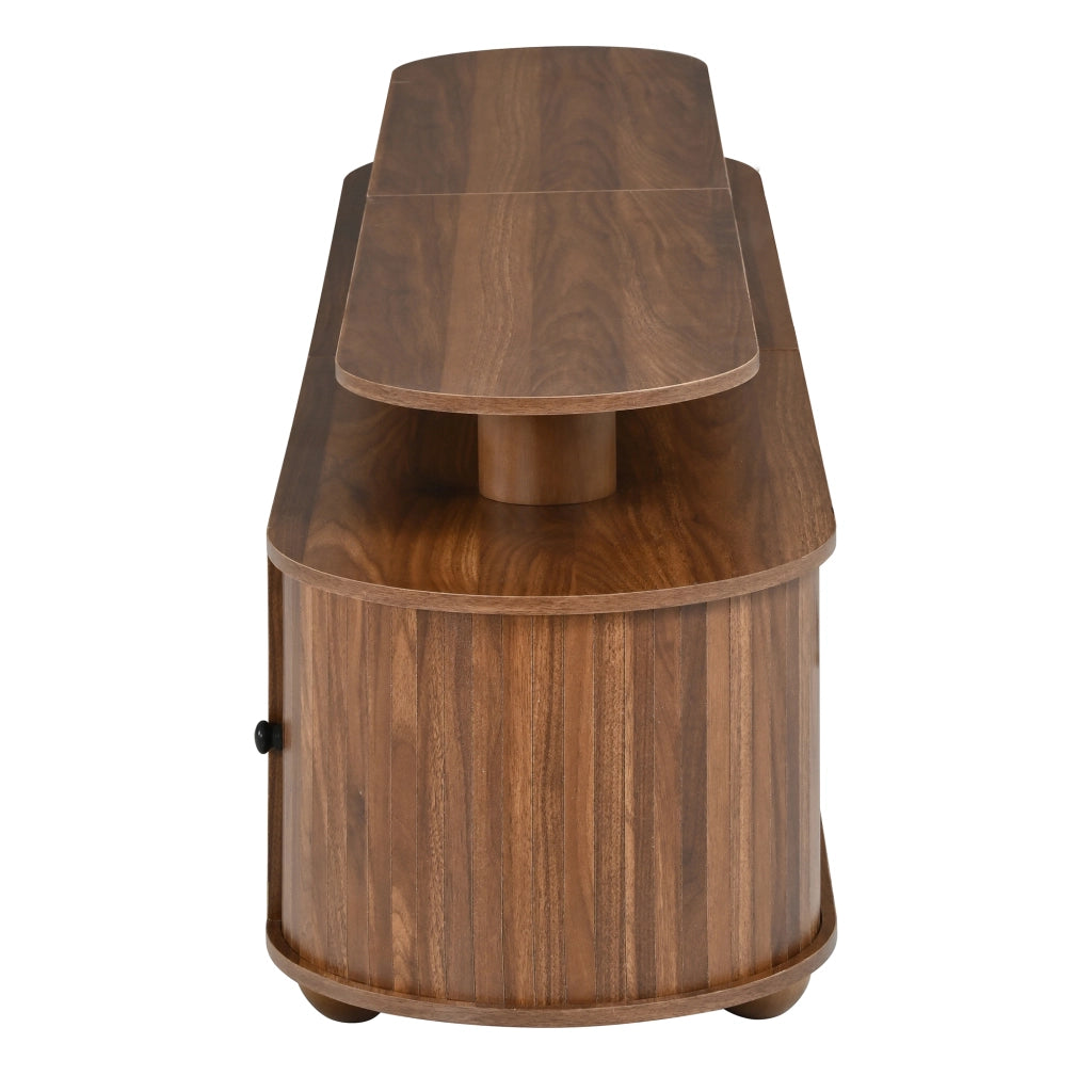 Mobile porta TV ovale con 4 ante centrali e 2 ante scorrevoli laterali con LED per soggiorno in MDF noce 180 × 40 × 48 cm