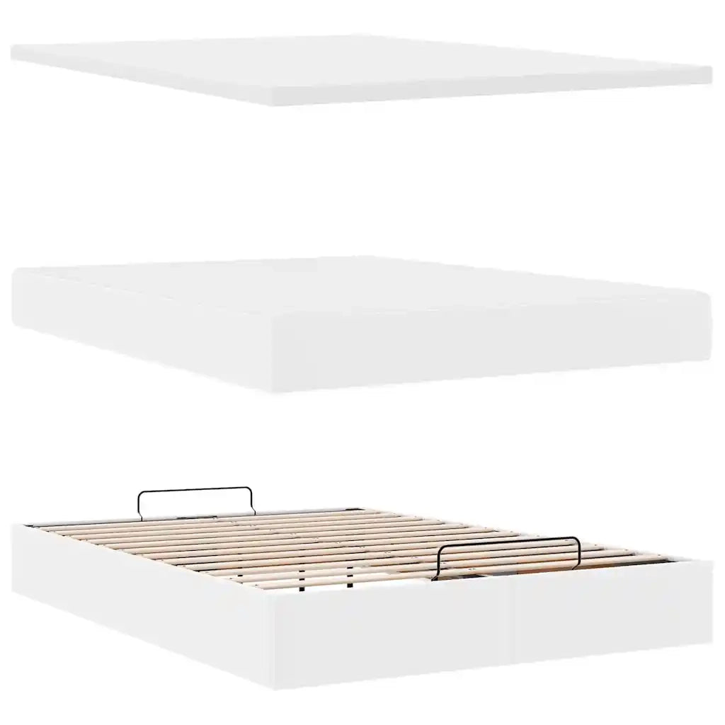 Struttura Letto Pouf con Materasso Bianco 140x190 cm Similpelle