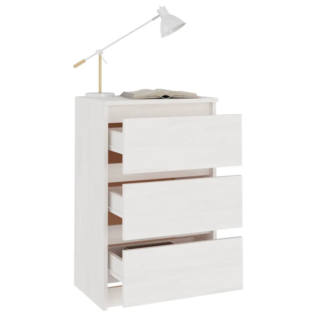 Comodino | Armadio da Notte | Mobiletto da notte Bianco 40x29,5x64 cm in Legno Massello di Pino