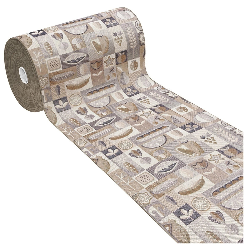 Tappeto Cucina Assorbente Bordato Antiscivolo Frutta e Verdura Passatoia Lavabile 52x190 Cm Marrone