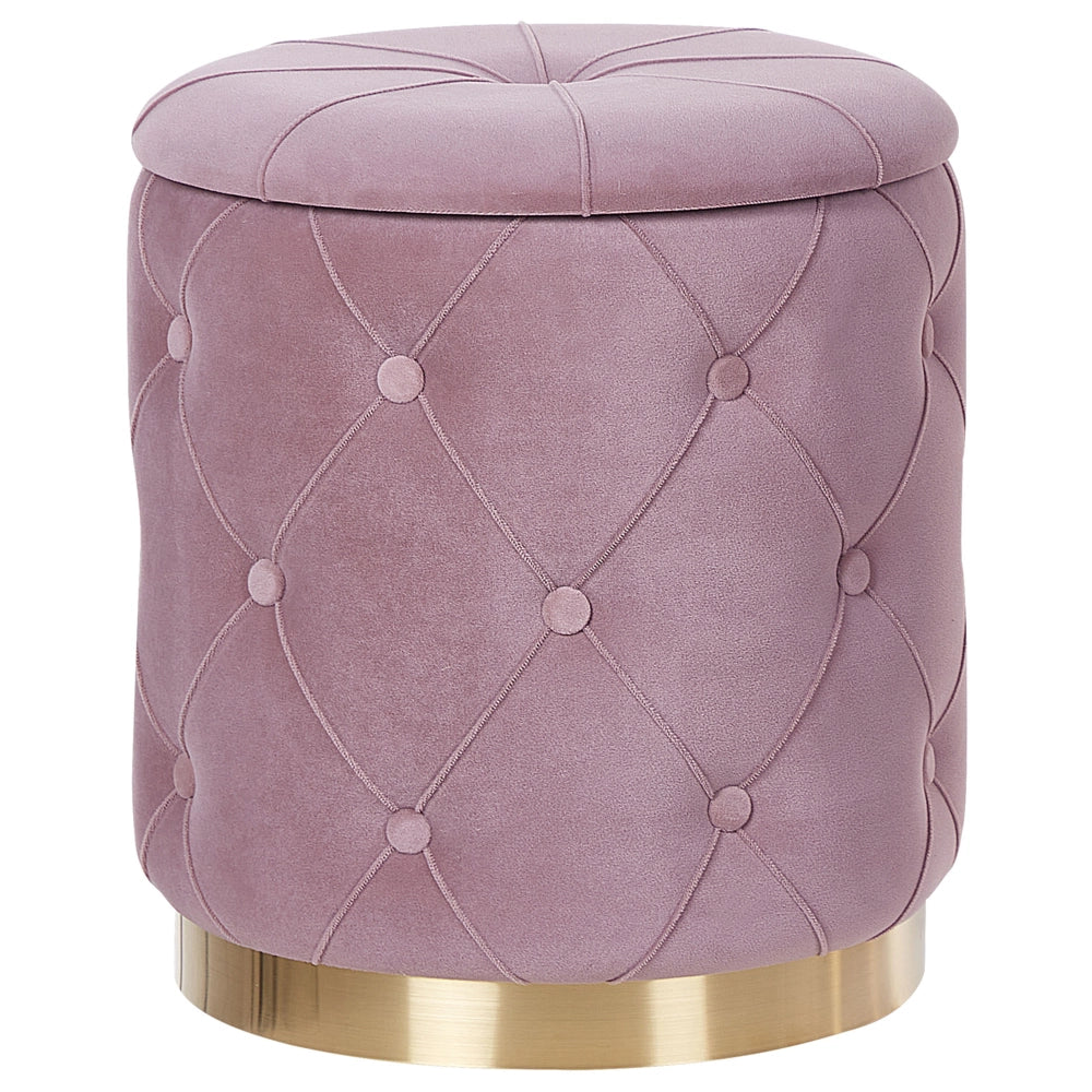 Set di pouf portaoggetti in velluto di poliestere rosa con rivestimento capitonnè base dorata design retrò